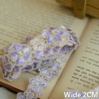 2cm wide exquisite purple water soluble venise embroidery flowers lace fabric ribbon dolls cloth headwears hats sewing supplies