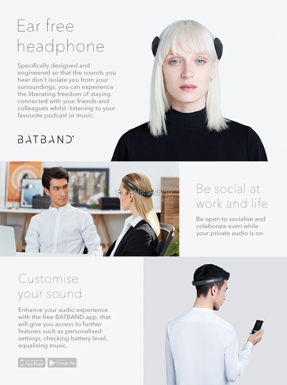 

Batband Wireless Bluetooth 4.1 bone conduction sound headphone with microphone