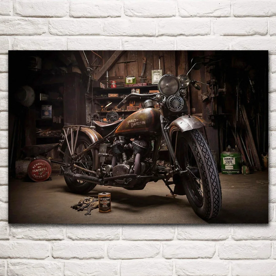 

Old rusty retro motorcycles classic bike fanart fabric posters on the wall picture home art living room decoration KN728