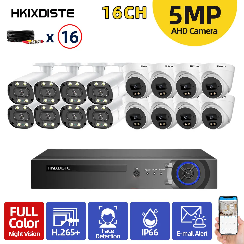 

HKIXDISTE 5MP 16Channel DVR Video Surveillance System Kit 5MP 8/16PCS Colorful Night AHD Camera CCTV Camera Security System Set