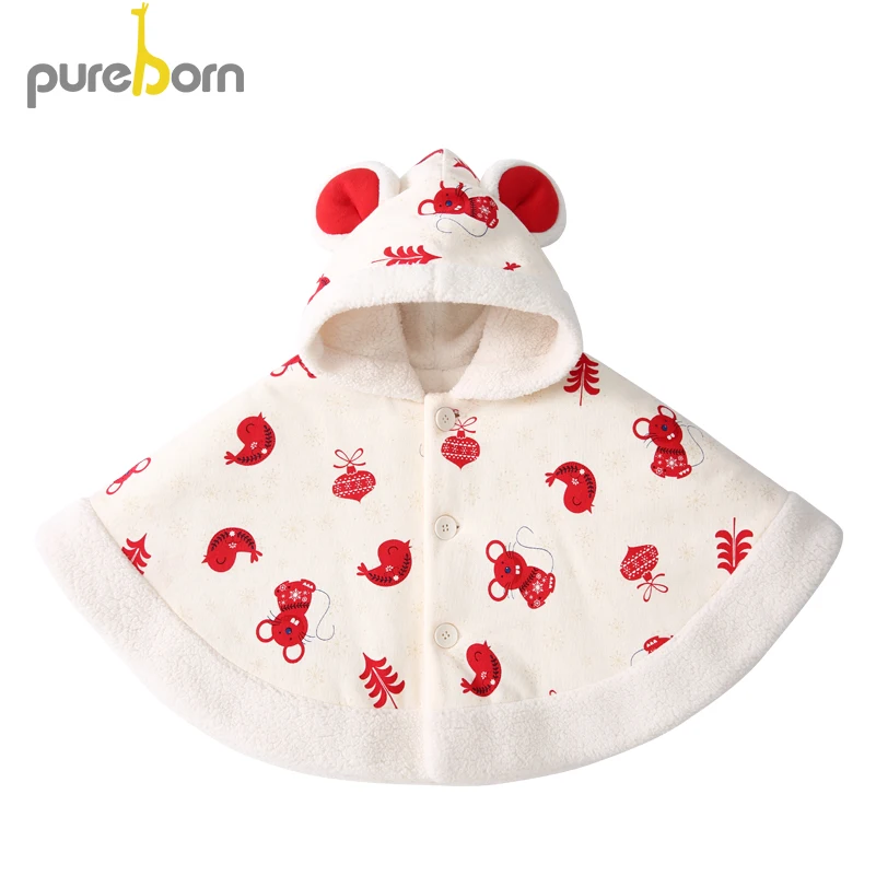 Детский флисовый плащ Pureborn пончо с капюшоном и мультяшной мышкой для малышей