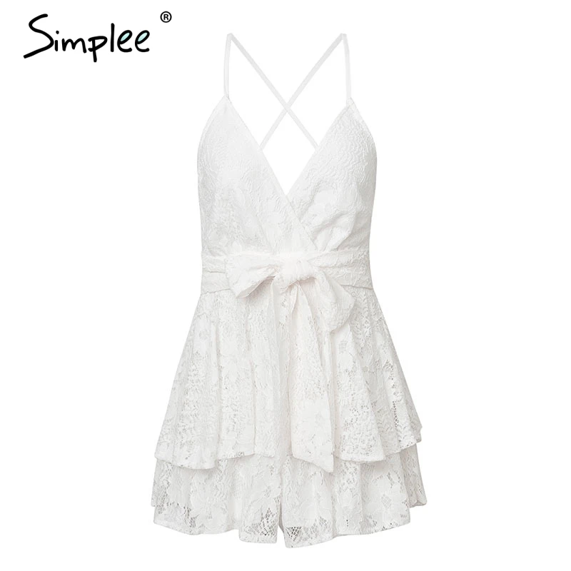 Женский кружевной комбинезон Simplee ромпер на бретелях с глубоким V образным