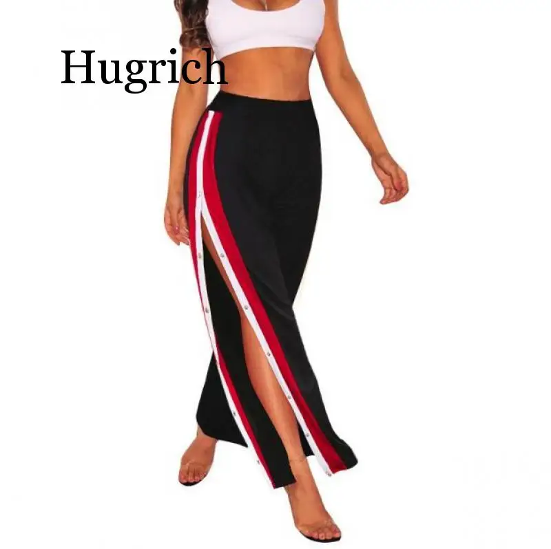 

High Waist Wide Leg Pants Women Fashion Casual Palazzo Pants Summer Striped Flare Pants Loose Double Side Split Trousers Black