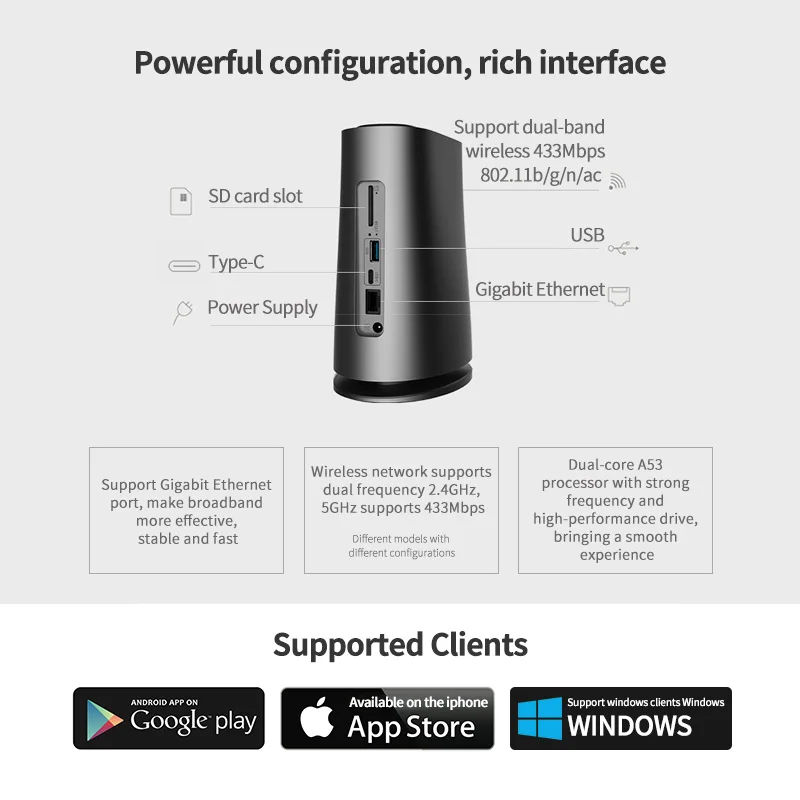 

HIKVISION H100 NAS Private Cloud Sharing WiFi Network Attached Storage Server for Home/Office Support HDDs/SSDs 2.5 Inch