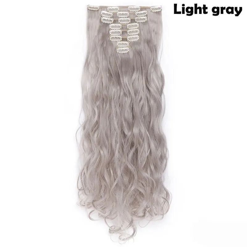 light grey S-noilite 8 шт./компл. 24 дюйма длинные модное прямое 17 видов цветов Синтетические накладки для волос на чёрный; коричневый цвет красного вина Рыжий набор для самостоятельного использования для женщин - Цвет: light grey