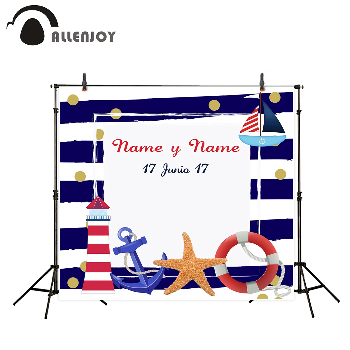 Allenjoy морской ребенок душ фоны Маяк парусник якорь спасательный круг баннер