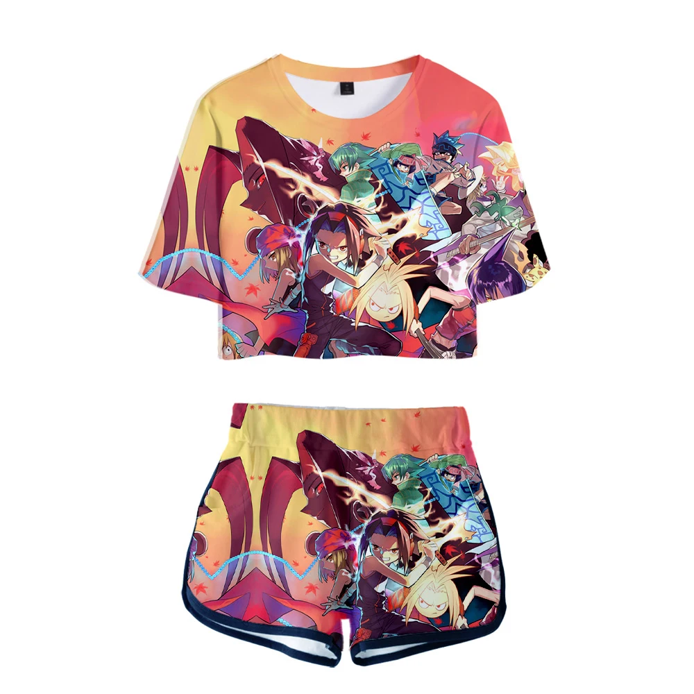 

SHAMAN KING Clothes Female Two Piece Set Summer Short Sleeve Girls Crop Top+Shorts 2020 Japanese Anime Streetwear Women's Sets