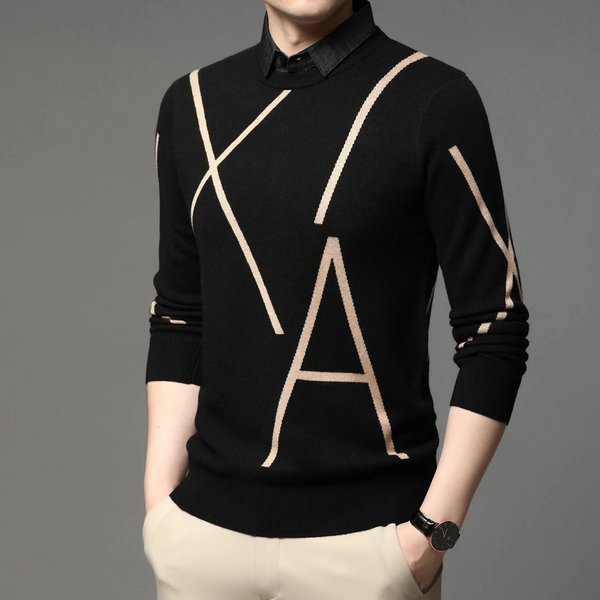 

Mens Sweater Luxury Brand AX Jacquard Weave Pullovers Hip-hop Style Male Sweater Knitted Pullover Knit Top Warm Harajuku Sweater