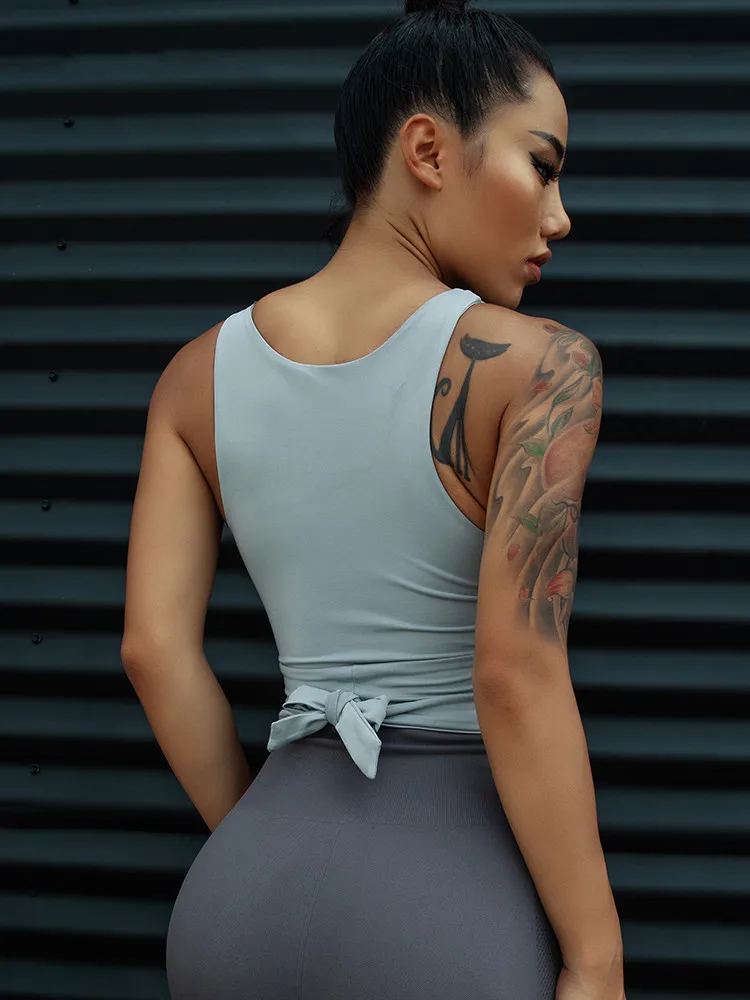 Женская рубашка для йоги с бантом на спине тренировочный топ внутренней