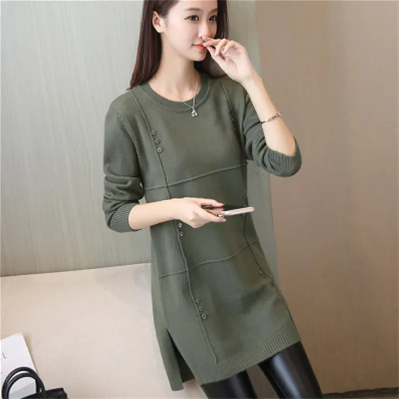 Осень-зима 2022 длинный свитер вязаная одежда Теплый Женский пуловер с круглым