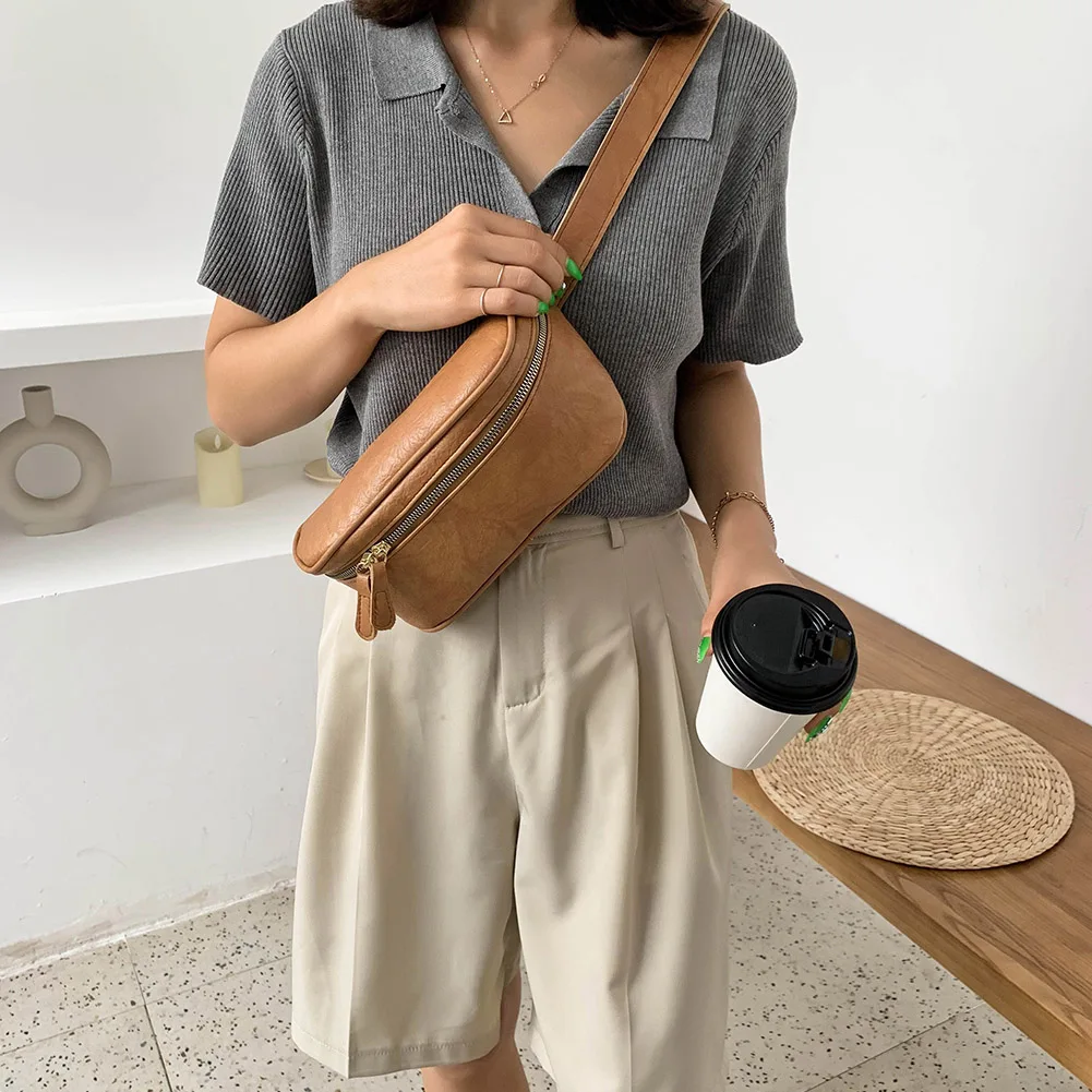 Модная однотонная нагрудная сумка женские Поясные Сумки из искусственной кожи