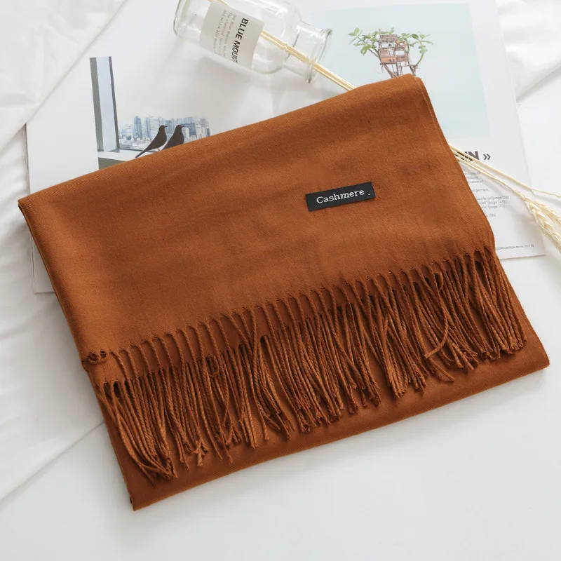 Dark brown Зимний мягкий теплый кашемировый шарф для женщин шерстяные шарфы хаки зимнее пончо черные мужские кашемировые шарфы женские шали красные пашмины - Цвет: Dark brown