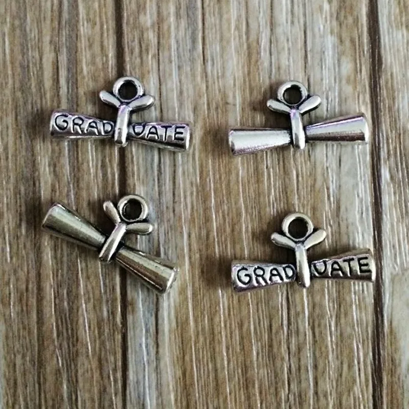 

6pcs/Lot GRADUATION DIPLOMA Charms Pendant Tibetan Silver Color For DIY Aesthetics Accessories Handmade Making Graduation Gift