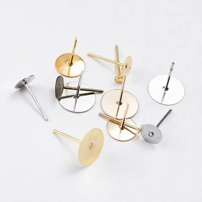 200 шт./лот основа для сережек кабошон камея настройки 4 5 6 8 10 мм золото серебро