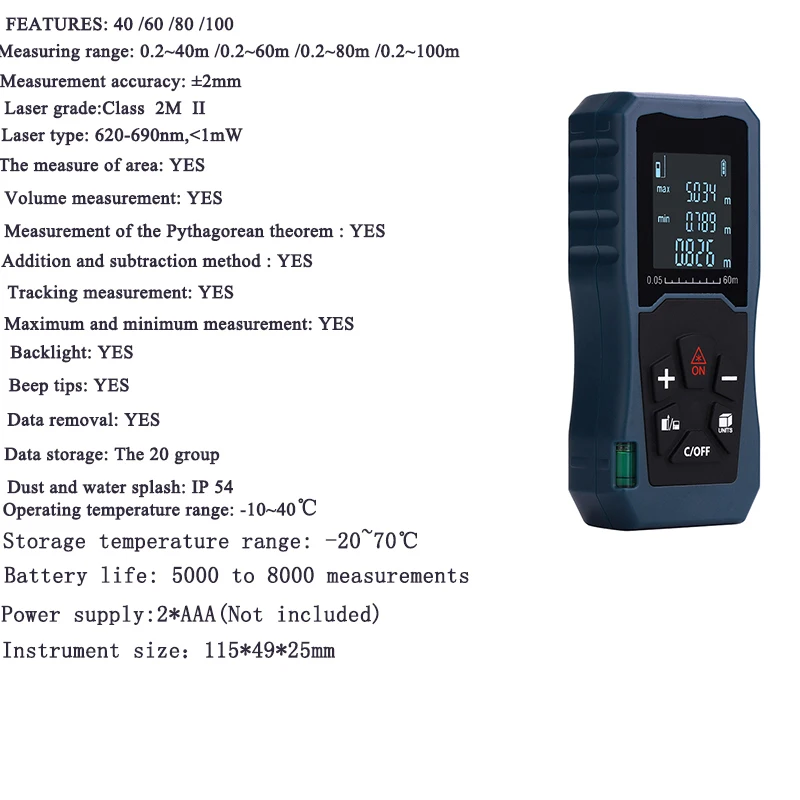 Professional 40-100M Laser Distance Meter Electronic Digital Rangefinder Measure Tape Range Finder Equipment Measuring Tools | Инструменты