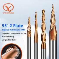 qiye solid carbide ball nose tapered end mills cnc carving bit engraving router bits taper wood metal milling cutters endmill