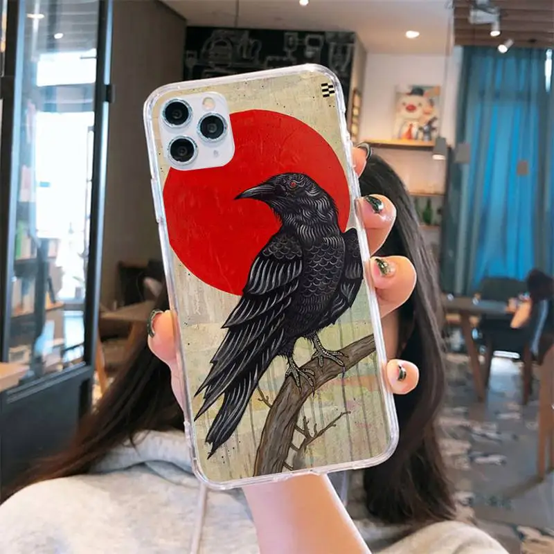 

Dark style horror animal crow Phone Case Transparent for iPhone 6 7 8 11 12 s mini pro X XS XR MAX Plus se cover funda shell