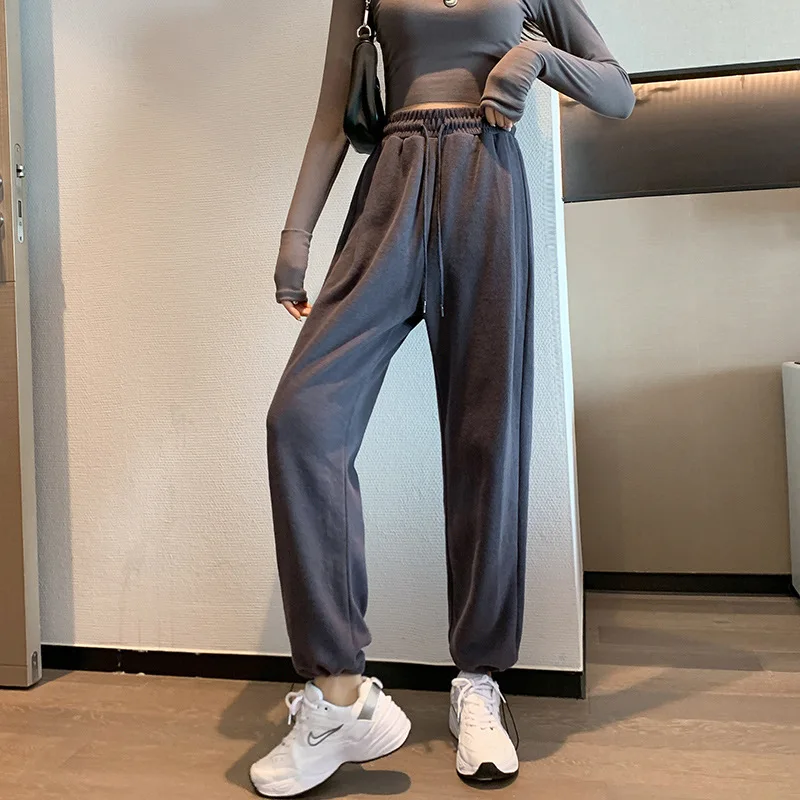 

Women's Warm Pants Loose Sports Trouser Casual Leggings Autumn Winter Female Solid Color T High Waist Straight Pants
