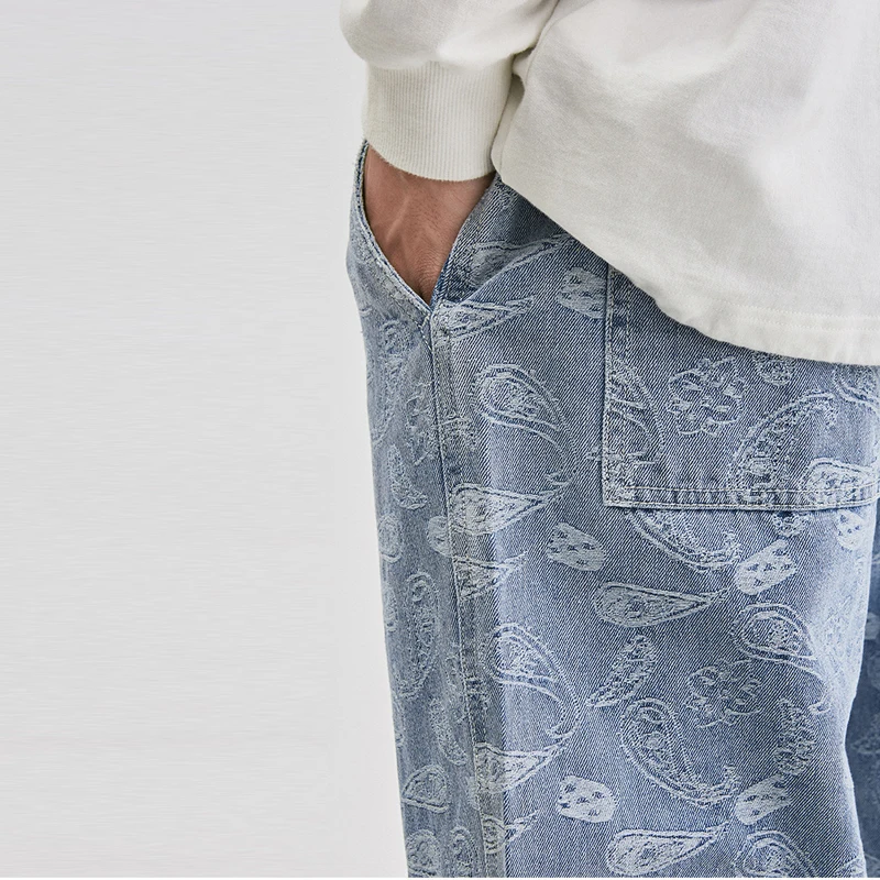 

ELKMU Bandana Paisley Pattern Embroidery Jeans Men Vintage Denim Pants Streetwear Fashion Casual Denim Trousers Male HE466