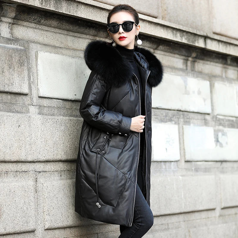 

Fur Real Fox Geunine Leather Hooded Sheepskin Coat Female Winter Jacket Women Clothes 2020 Korean Black Warm Tops Zt4382