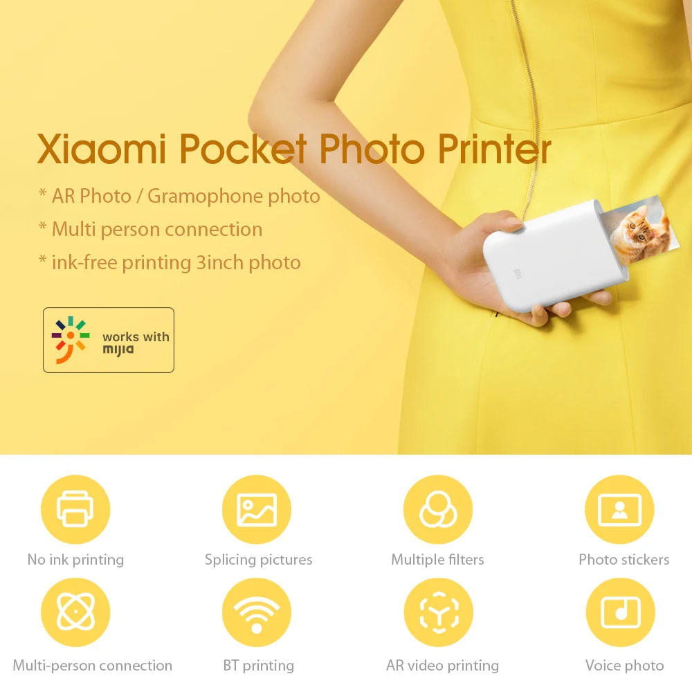 Портативный мини-термопринтер Xiaomi Zink Inkless Mijia AR Карманный фотопринтер