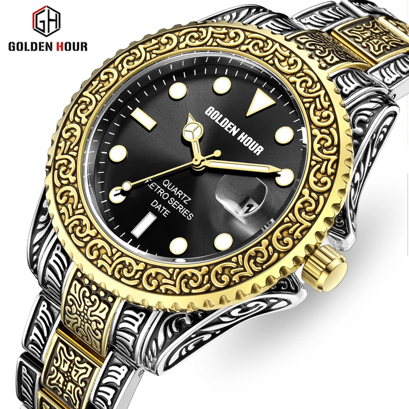 

Часы наручные GOLDENHOUR Мужские кварцевые, роскошные брендовые Модные Аналоговые водонепроницаемые из нержавеющей стали