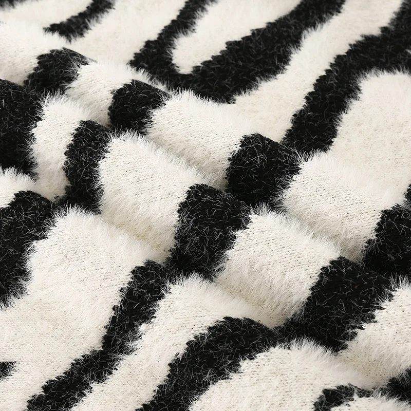 New zebra pattern sweater for winter 2020 women's net red lazy style Mohair medium long top knitted pullover | Женская одежда