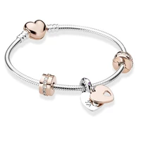 european heart shaped pendant charm bracelet fit womens jewellery snake chain rose gold metal fashion fine bracelets