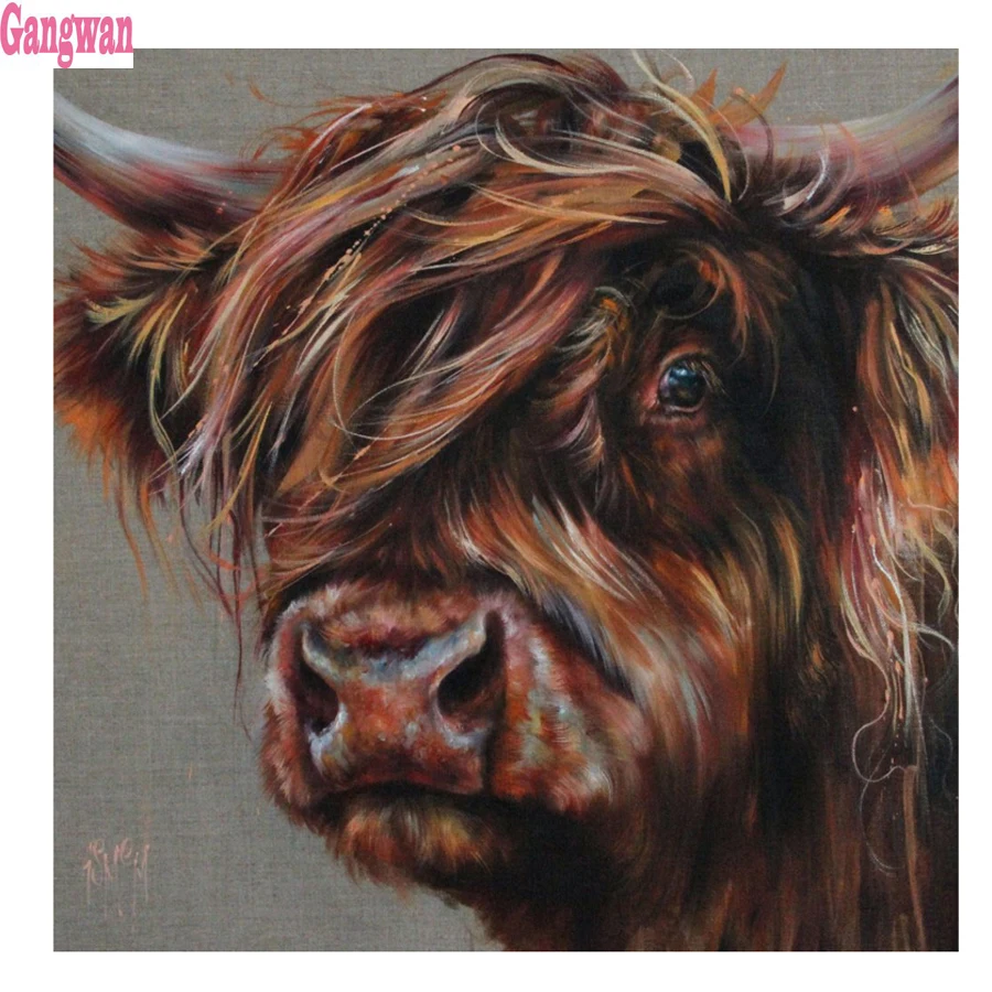 

DIY cross stitch mosaic diamond "Highland cow" pattern full Kits 5D Square/Round Full Drill Rhinestone Embroidery diamond paint