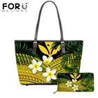 Роскошный дизайнерский комплект FORUDESIGNS из 2 предметов, женская сумочка и кошелек, полинезийская элегантная женская сумка-тоут с цветочным принтом и плюмерией