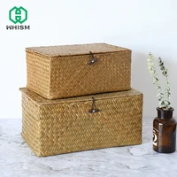 large handmade storage box seagrass woven basket with lid sundry bath cosmetic towel container makeup organizer gift basket