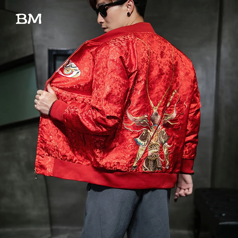 Высококачественная модная куртка с вышивкой Sun Wukong для мужчин уличная верхняя