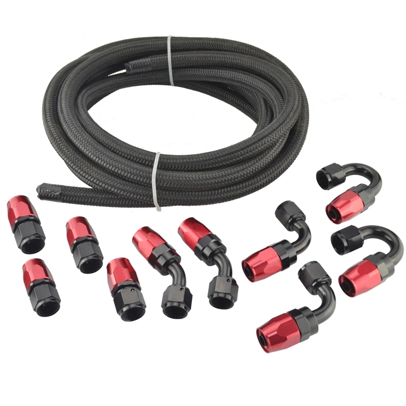 5 Meter AN8 Nylon &amp Stainless Steel Braided Hose+8AN Hose End Adaptor Fittings Kit Oil/Fuel/Water Line Black&ampRed | Автомобили и