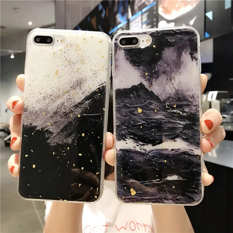Lovebay Блестящий Золотой фольга мраморный чехол для телефона iPhone 11 Pro XS Max XR Мягкий