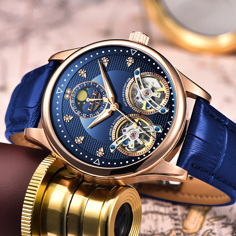 Часы Reloj LIGE мужские с турбийоном швейцарские автоматические Модные механические
