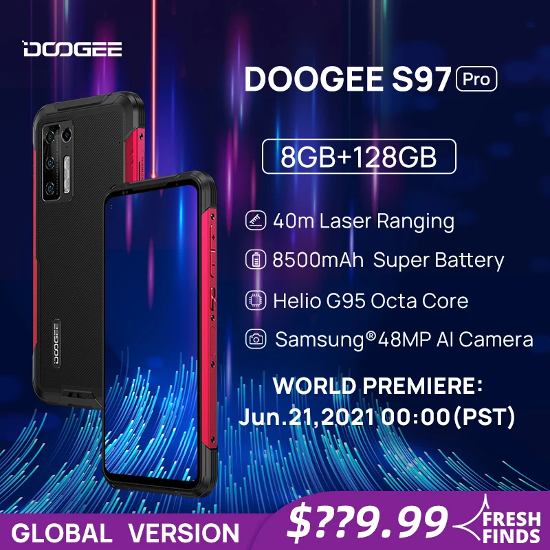 Мировая премьера предпродажа DOOGEE S97 Pro Мобильный телефон Смартфон 40m Лазерный диапазон 48MP AI Quad Камера Helio G95 Octa Core 8 ГБ + 128 ГБ
