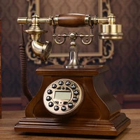 retro button dial corded telephone home office decorative landline phone with caller id redial backlit wood telephone