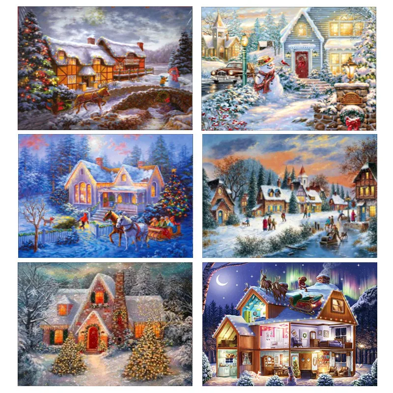 

Christmas Gift Diamond Painting 5D DIY Full Diamond Embroidery Mosaic Cross Stitch Home Decorative Painting Christmas Landscape