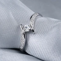 trendy simple white round zirconia crystal ring for women silver color copper female party wedding jewelry accessories
