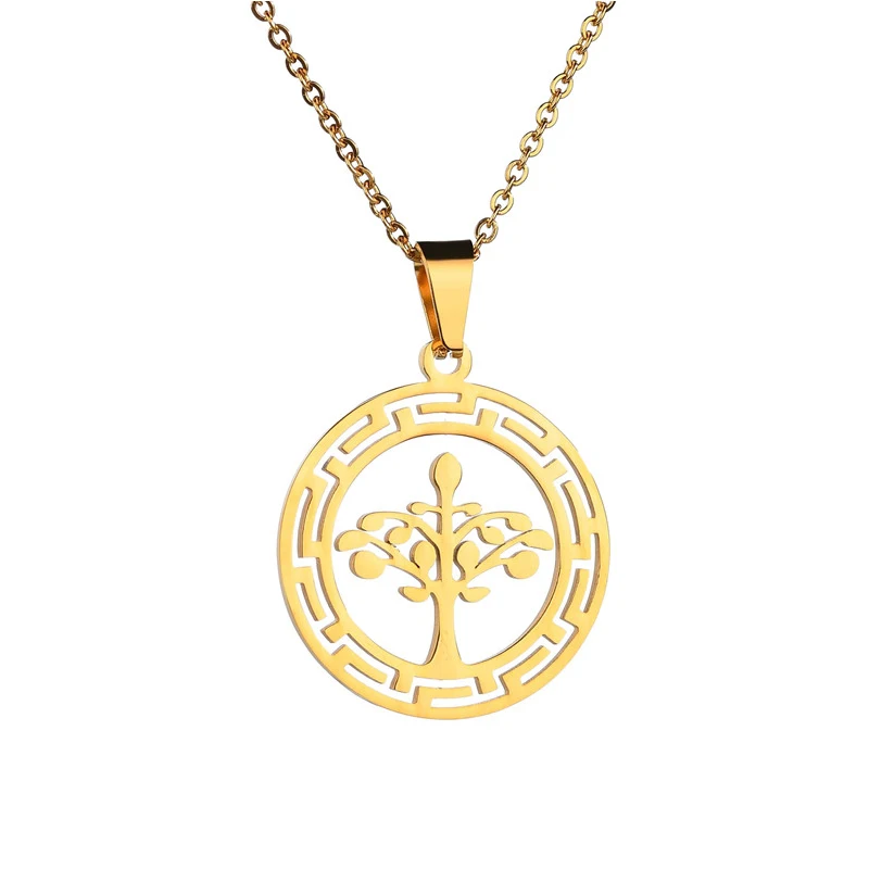 Style6 Gold ELSEMODE дерево жизни круглый кулон ожерелье 7 стилей нержавеющая сталь классическое ожерелье s для женщин девушка юбилей ювелирные изделия подарки - Окраска металла: Style6 Gold