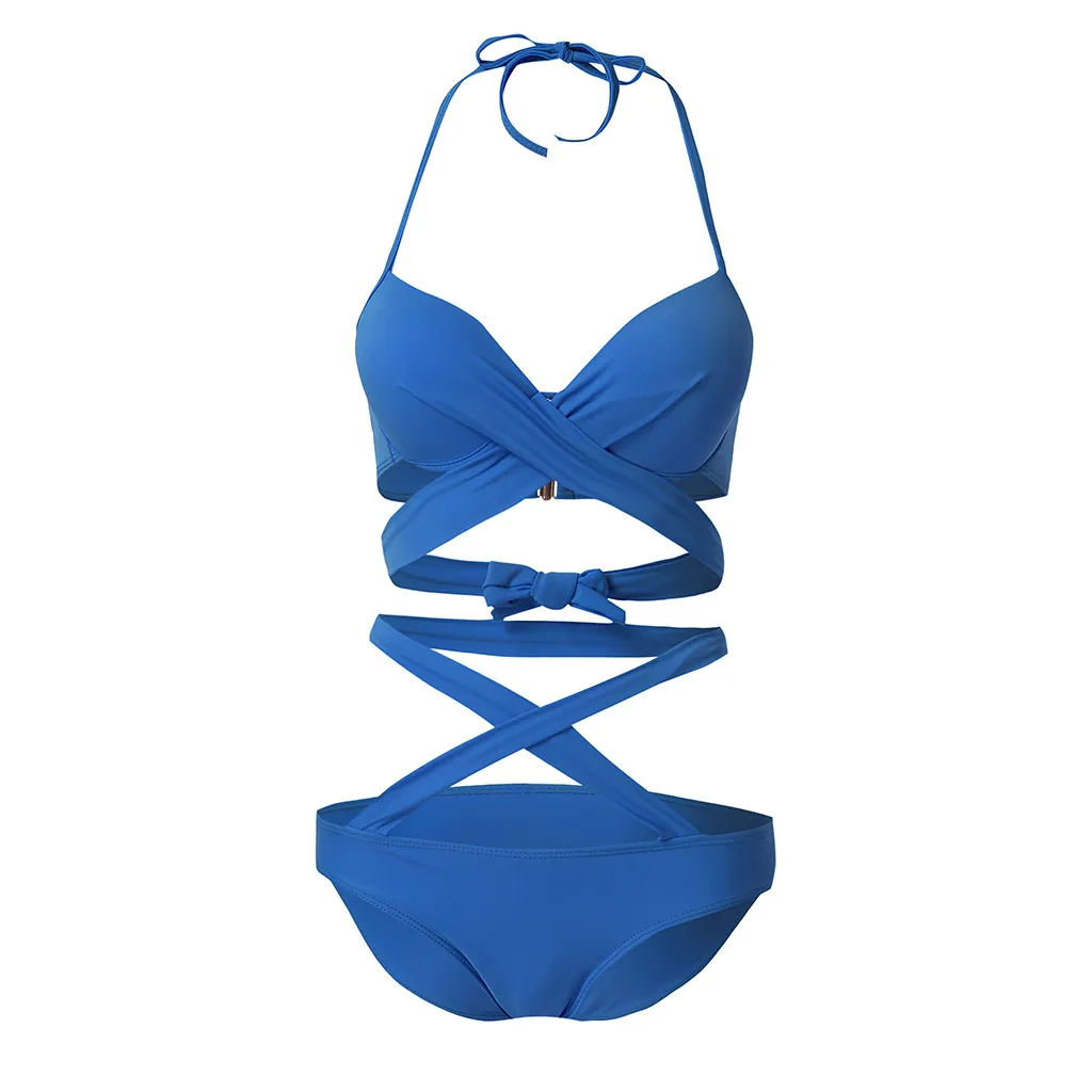 

S-XL Sexy Swimwear Women One Piece Swimsuit Bandage Push Up Padded Monokini Bathing Suits Solid BIkini High Waist Swimwear Beach