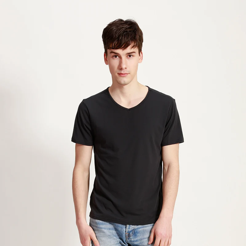 Мужские повседневные футболки ROYALWAY однотонные из дышащего хлопка с v образным