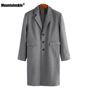 Мужское шерстяное пальто Mountainskin, длинная ветрозащитная теплая Повседневная однотонная ветровка с длинным рукавом, осень 2019