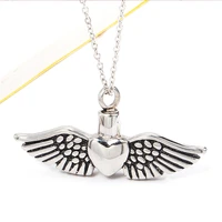 urns pet ashes angels wings pendant heart of feathers necklace mini funeral urn stainless steel perfume essential oil bottle