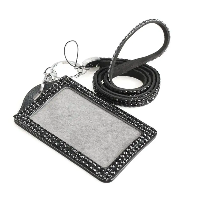 50pcs/lot Rhinestone Bling Lanyard with Vertical PU ID Badge Card Holder and Key Chain Fashion Phone Strap Free shipping | Мобильные