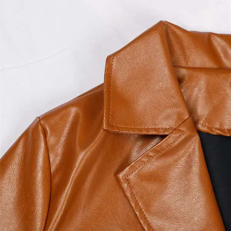 

Autumn Winter Pop Sexy Mini Jacket-Dress Women Office PU Leather With Belt Lady Streetwear Female Blazer