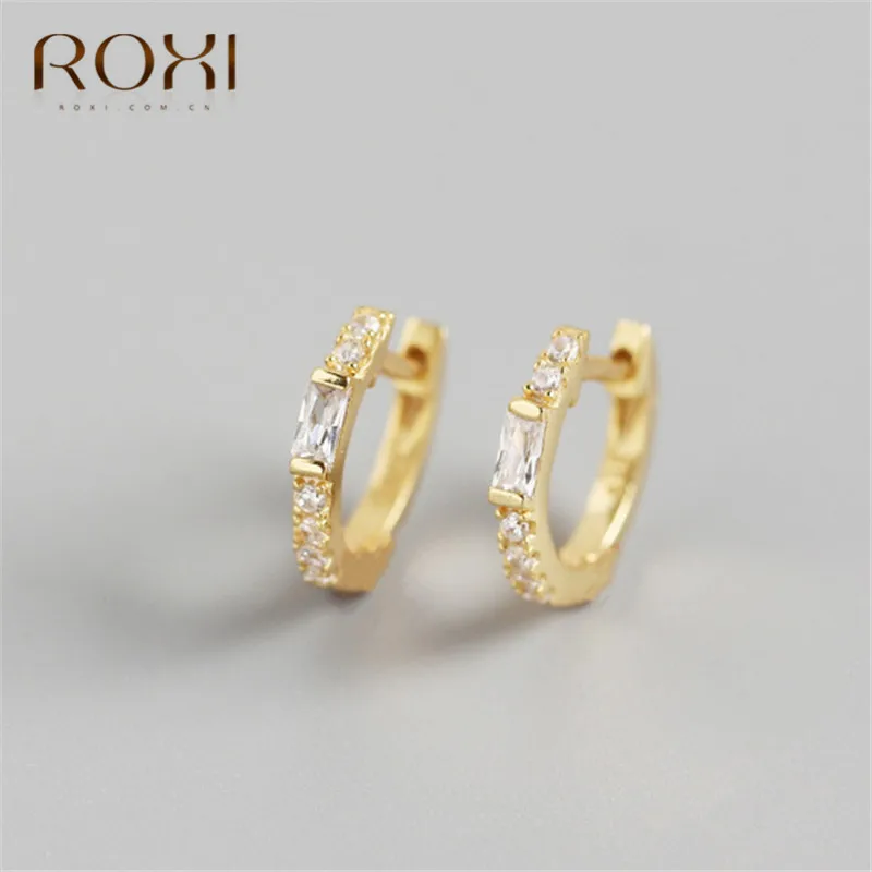 ROXI, 925 пробы, серебряные, прозрачные, циркониевые, круглые серьги-гвоздики для женщин, квадратные, Кристальные, круглые серьги, корейские ювелирные изделия, свадебные серьги