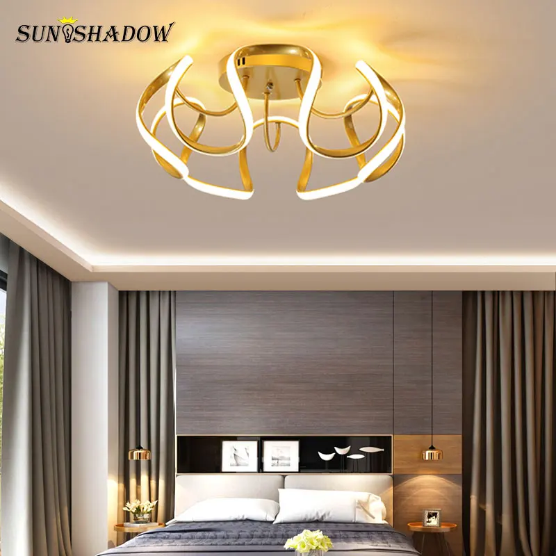 Современная светодиодная люстра в золотой оправе для дома гостиной столовой