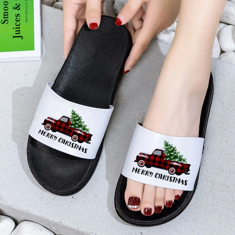 

Christmas car pattern summer fashion outdoor Beach slides women flip flops Kawaii Open Toe