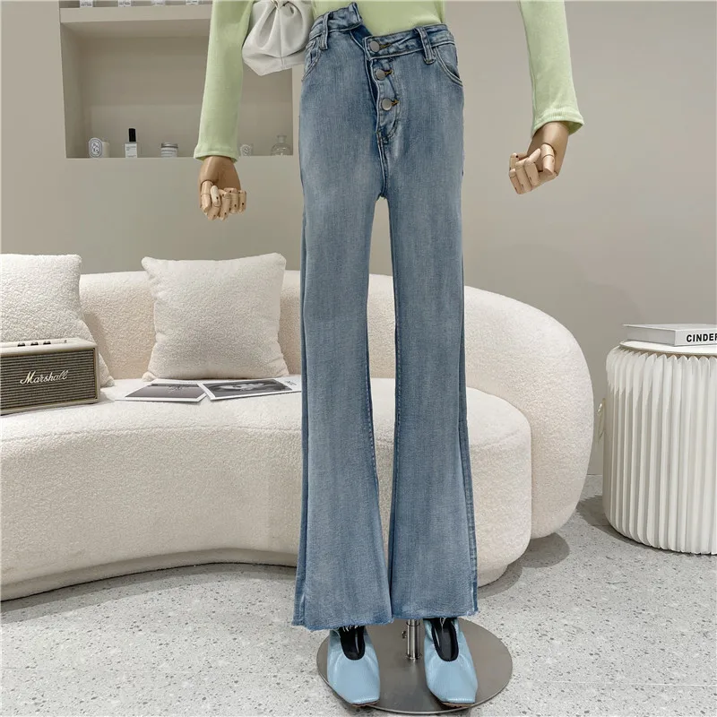 

Women's Spring Summer 2021 Fashion Irregular Waist design high waist jeans Slim and slim pants